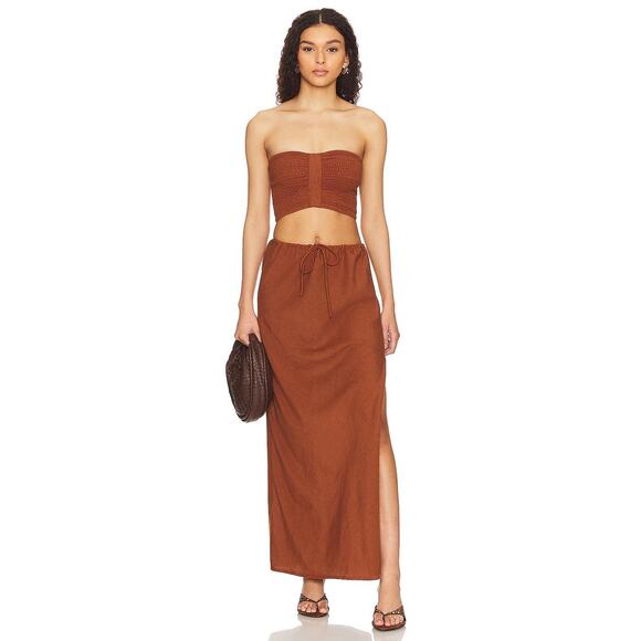 L*Space Summer Feels Skirt Set Size Small Coffee Brown Smocked Top Maxi Skirt - Picture 1 of 11
